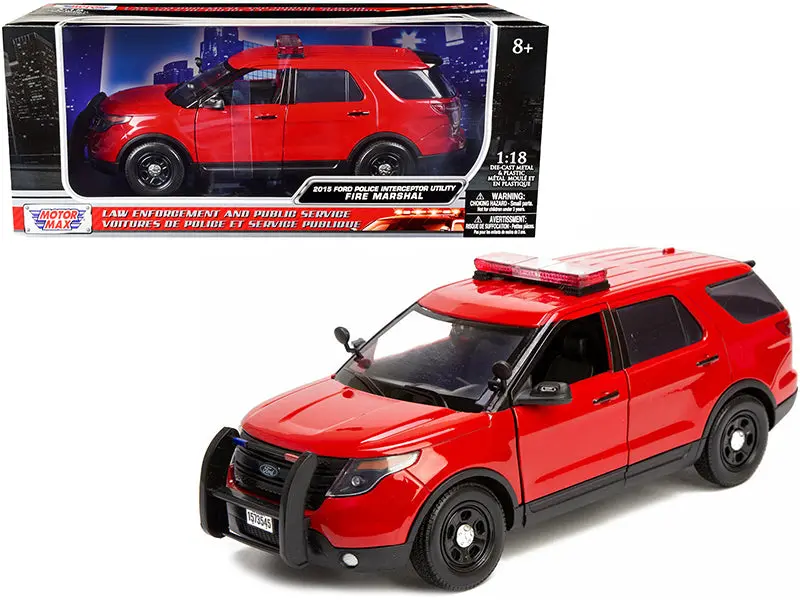 2015 Ford Police Interceptor Utility "Fire Marshal" Plain Red 1/18 Diecast Model Car By Motormax 1