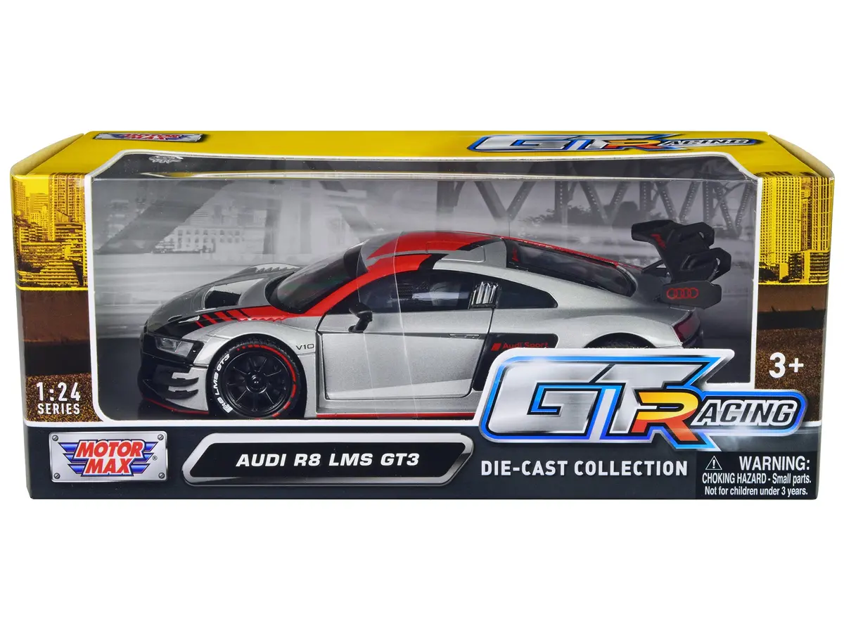 Audi R8 Lms Gt3 Silver Metallic With Graphics "Gt Racing" Series 1/24 Diecast Model Car By Motormax 1
