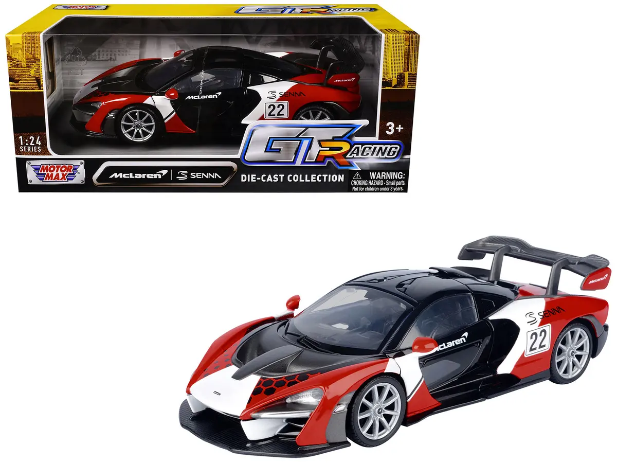 Mclaren Senna #22 Black With Red And White Graphics "Gt Racing" Series 1/24 Diecast Model Car By Motormax 1