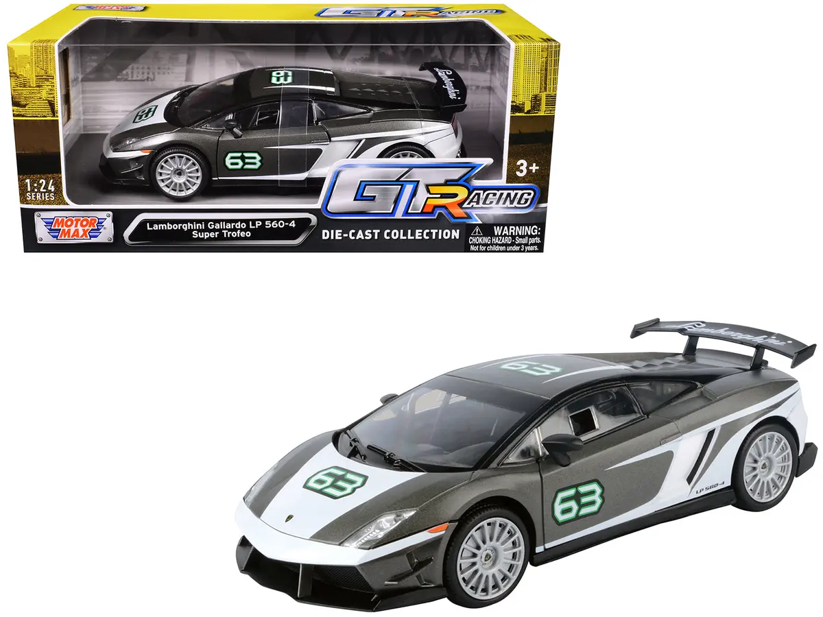 Lamborghini Gallardo Lp 560-4 Super Trofeo #63 Gray Metallic And White "Gt Racing" Series 1/24 Diecast Model Car By Motormax 1