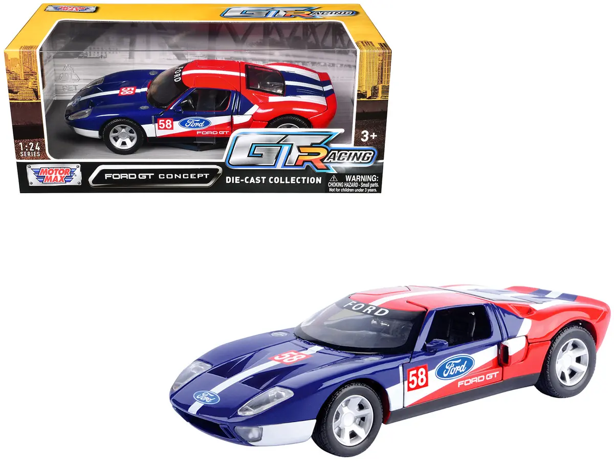 Ford Gt Concept #58 Blue And Red With White Stripes "Gt Racing" Series 1/24 Diecast Model Car By Motormax 1
