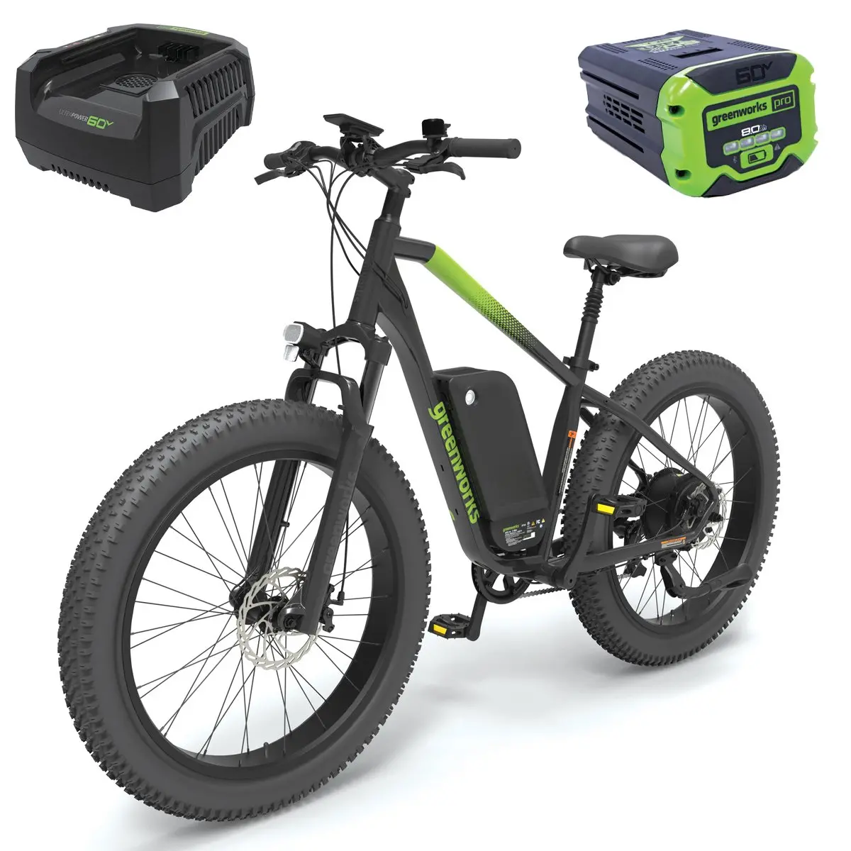 Greenworks 60V Venture Series 26” Fat Tyre Electric Mountain Bike 8Ah Kit 1
