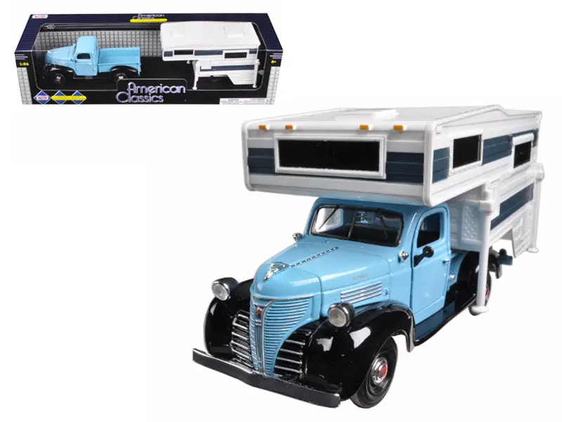 1941 Plymouth Pickup Truck Blue With Camper 1/24 Diecast Model By Motormax 1