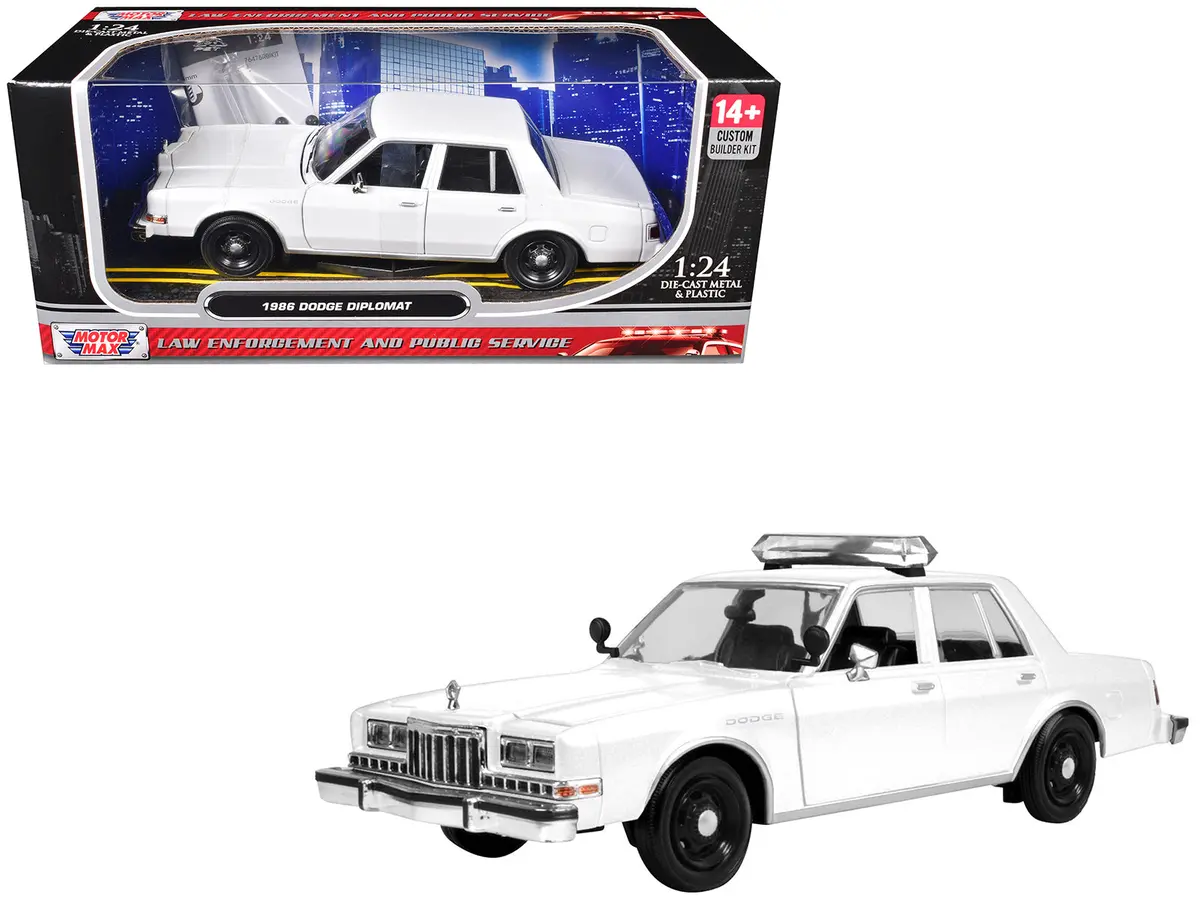 1986 Dodge Diplomat Police Car Unmarked White "Custom Builder's Kit" Series 1/24 Diecast Model Car By Motormax 1