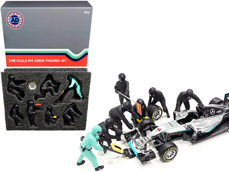 "Formula One F1 Pit Crew" (7 Piece Accessory Figure Set) Team Black Release #1 For 1/18 Scale Models By American Diorama 1