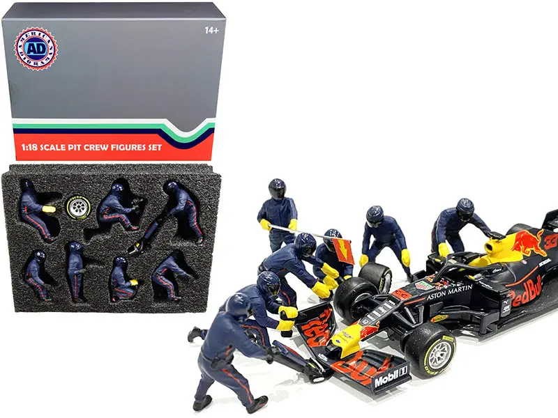 "Formula One F1 Pit Crew" (7 Piece Accessory Figure Set) Team Blue Release #1 For 1/18 Scale Models By American Diorama 1