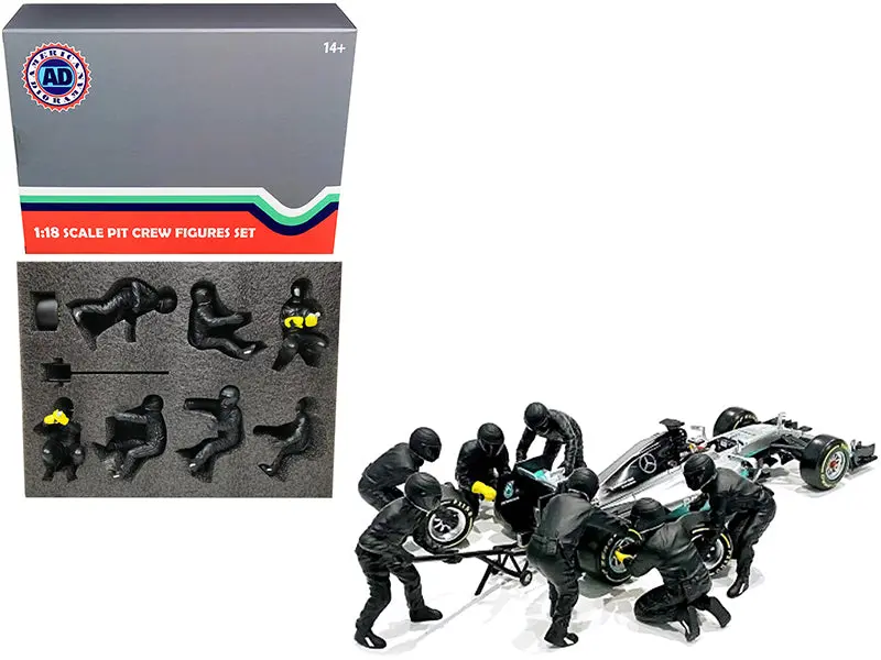 "Formula One F1 Pit Crew" (7 Accessory Figure Set) Team Black Release #2 For 1/18 Scale Models By American Diorama 1