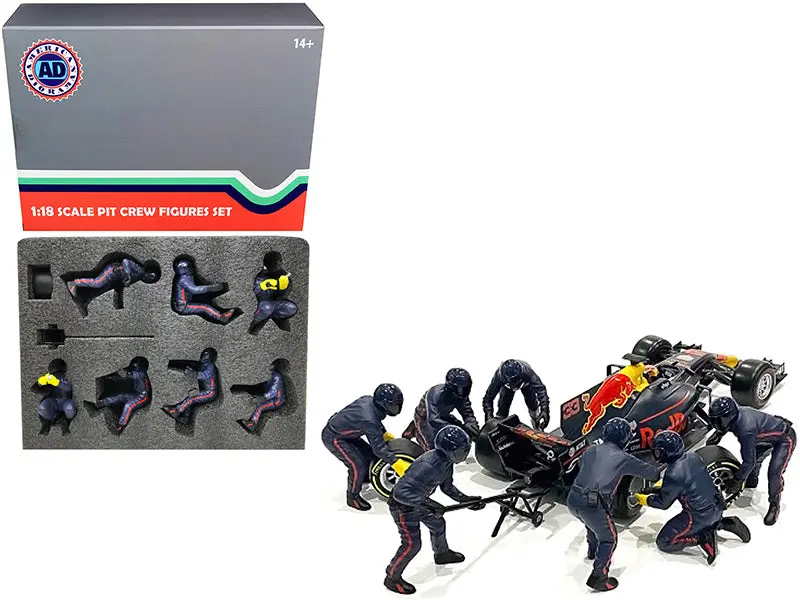 "Formula One F1 Pit Crew" (7 Accessory Figure Set) Team Blue Release #2 For 1/18 Scale Models By American Diorama 1