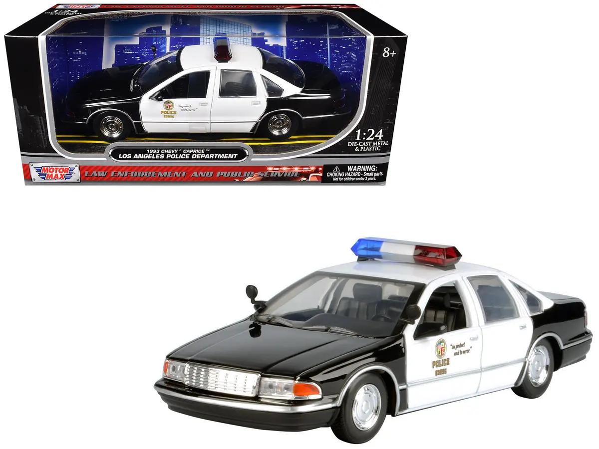 1993 Chevrolet Caprice Police Car "Lapd (Los Angeles Police Department)" Black And White "Law Enforcement And Public Service" Series 1/24 Diecast Model Car By Motormax 1