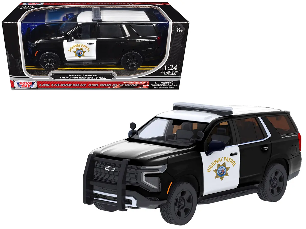 2025 Chevrolet Tahoe Police Pursuit Vehicle "California Highway Patrol" Black And White "Law Enforcement And Public Service" Series 1/24 Diecast Model By Motormax 1