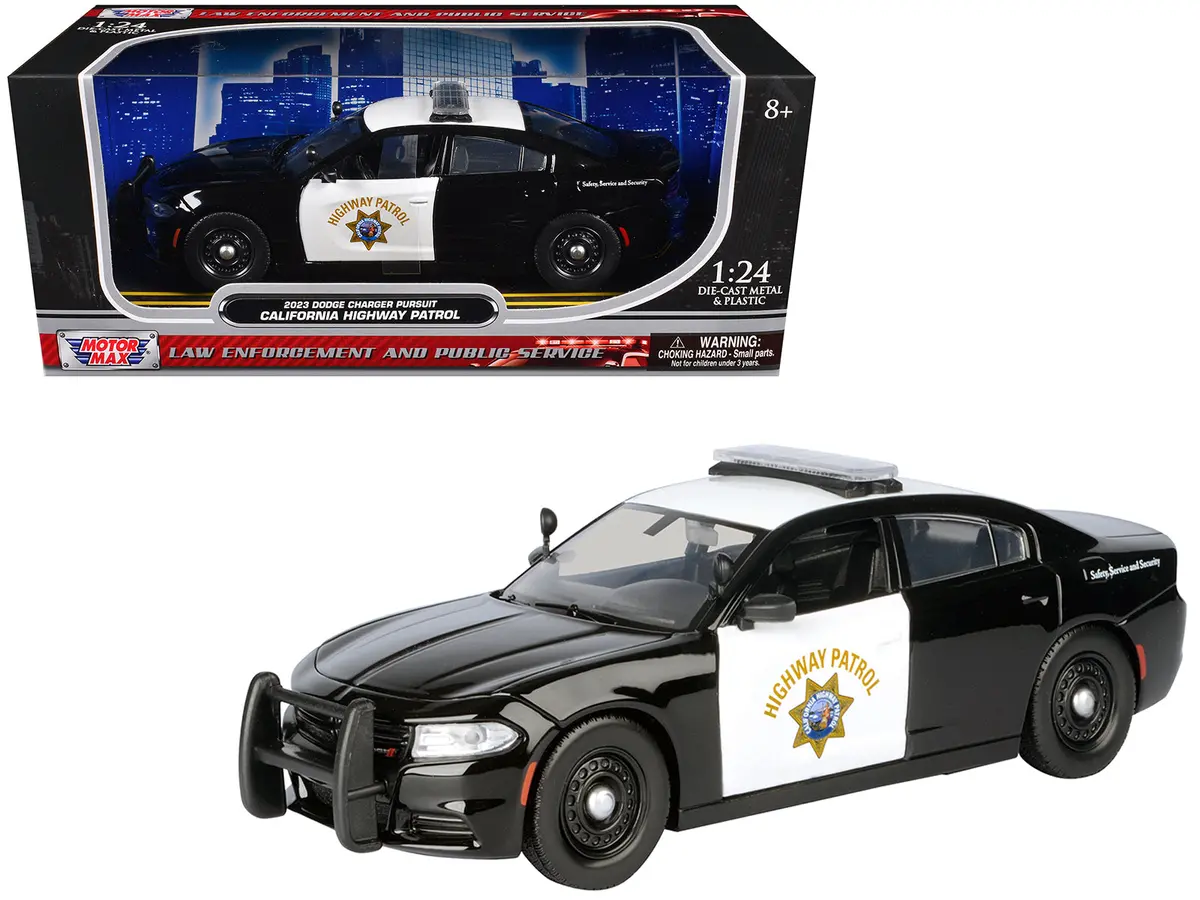 2023 Dodge Charger Pursuit Police Car "California Highway Patrol" Black And White "Law Enforcement And Public Service" Series 1/24 Diecast Model Car By Motormax 1