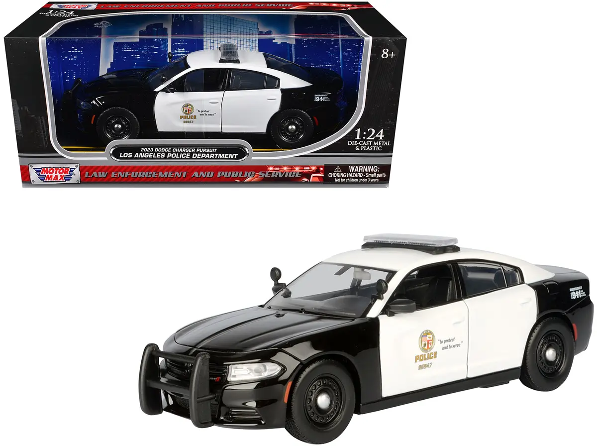 2023 Dodge Charger Pursuit Police Car "Lapd (Los Angeles Police Department)" Black And White "Law Enforcement And Public Service" Series 1/24 Diecast Model Car By Motormax 1