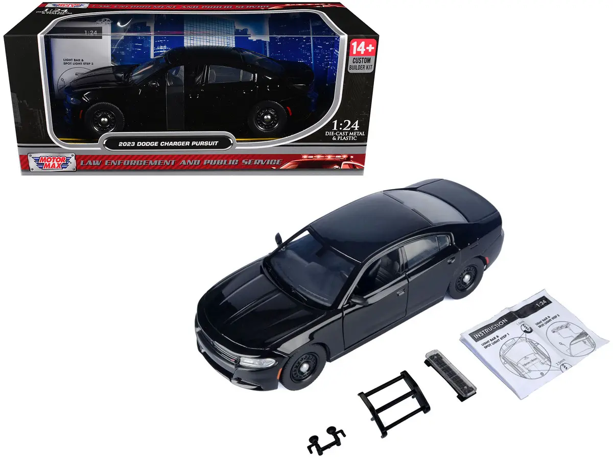 2023 Dodge Charger Pursuit Police Car Black "Custom Builder's Kit - Law Enforcement And Public Service" Series 1/24 Diecast Model Car By Motormax 1