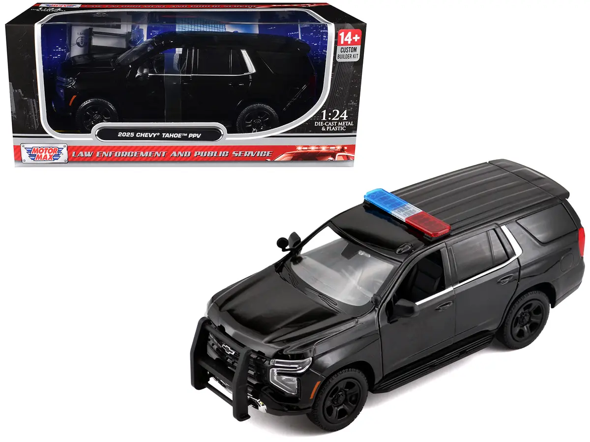 2025 Chevrolet Tahoe Ppv Black "Custom Builder's Kit - Law Enforcement And Public Service" Series 1/24 Diecast Model Car By Motormax 1