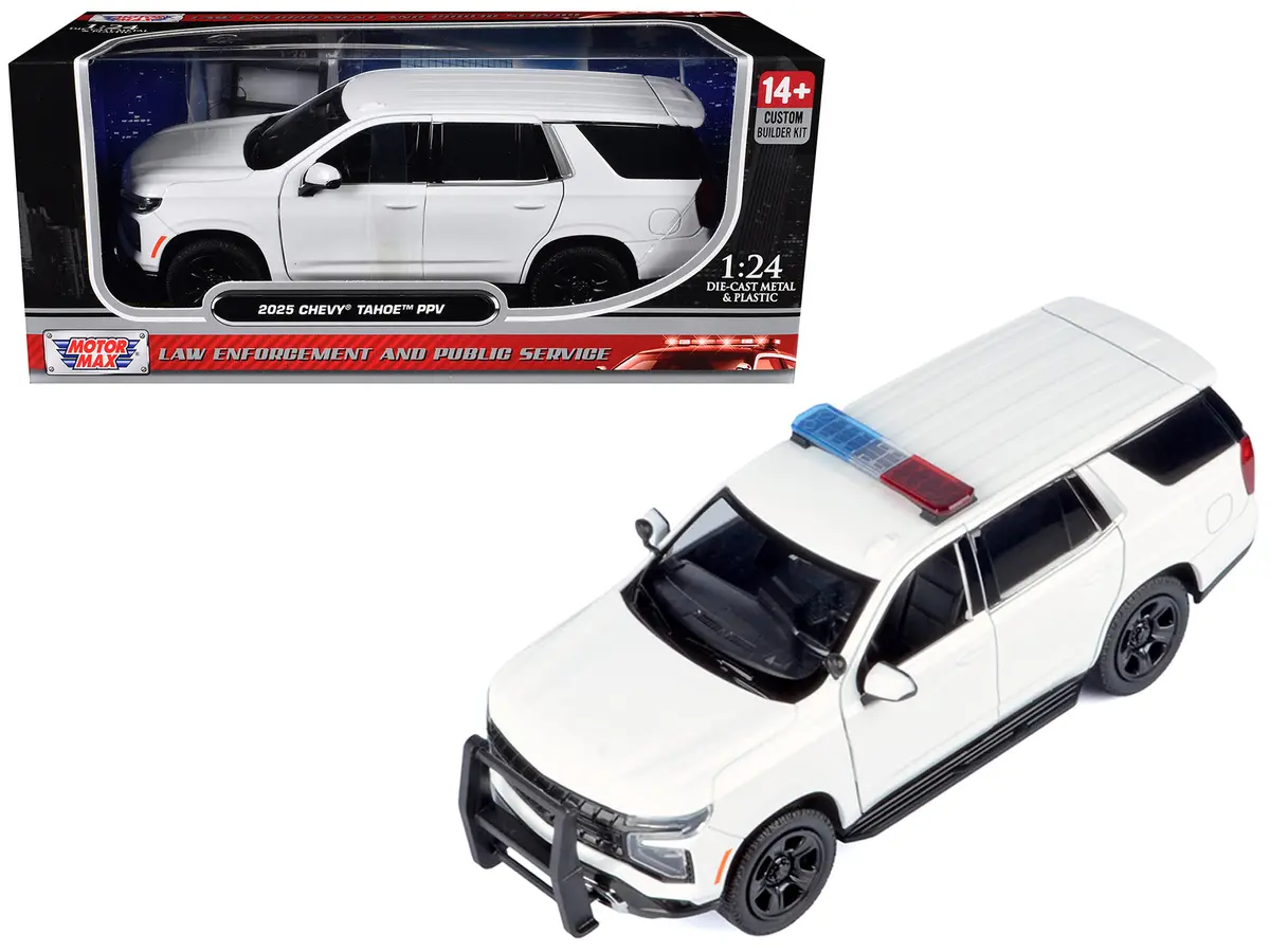 2025 Chevrolet Tahoe Ppv White "Custom Builder's Kit - Law Enforcement And Public Service" Series 1/24 Diecast Model Car By Motormax 1