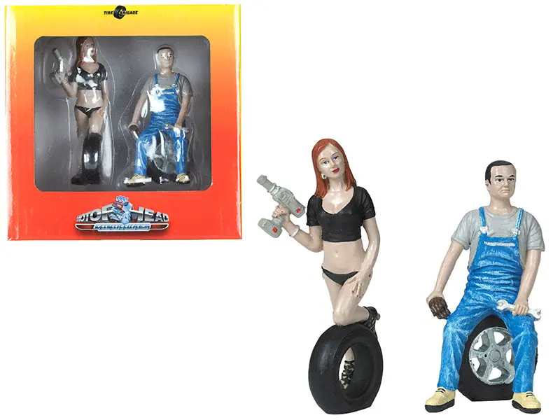 Michele And Derek Tire Brigade (2 Piece Figure Set) 1/18 By Motorhead Miniatures 1