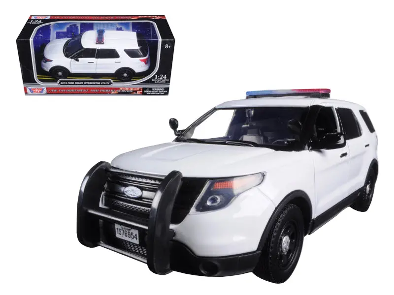 2015 Ford Police Interceptor Unmarked Car White 1/24 Diecast Model Car By Motormax 1