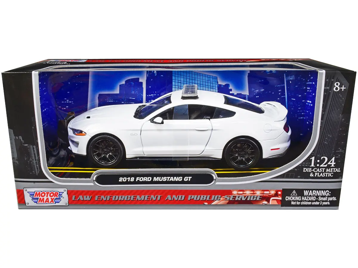 2018 Ford Mustang Gt Police Car Unmarked Plain White "Law Enforcement And Public Service" Series 1/24 Diecast Model Car By Motormax 1