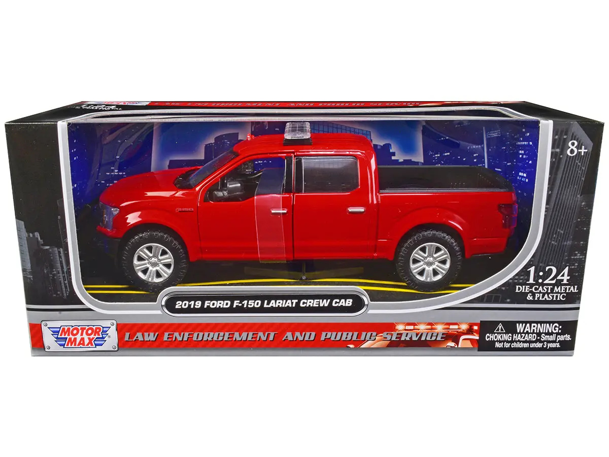 2019 Ford F-150 Lariat Crew Cab Pickup Truck Unmarked Fire Department Red "Law Enforcement And Public Service" Series 1/24 Diecast Model By Motormax 1