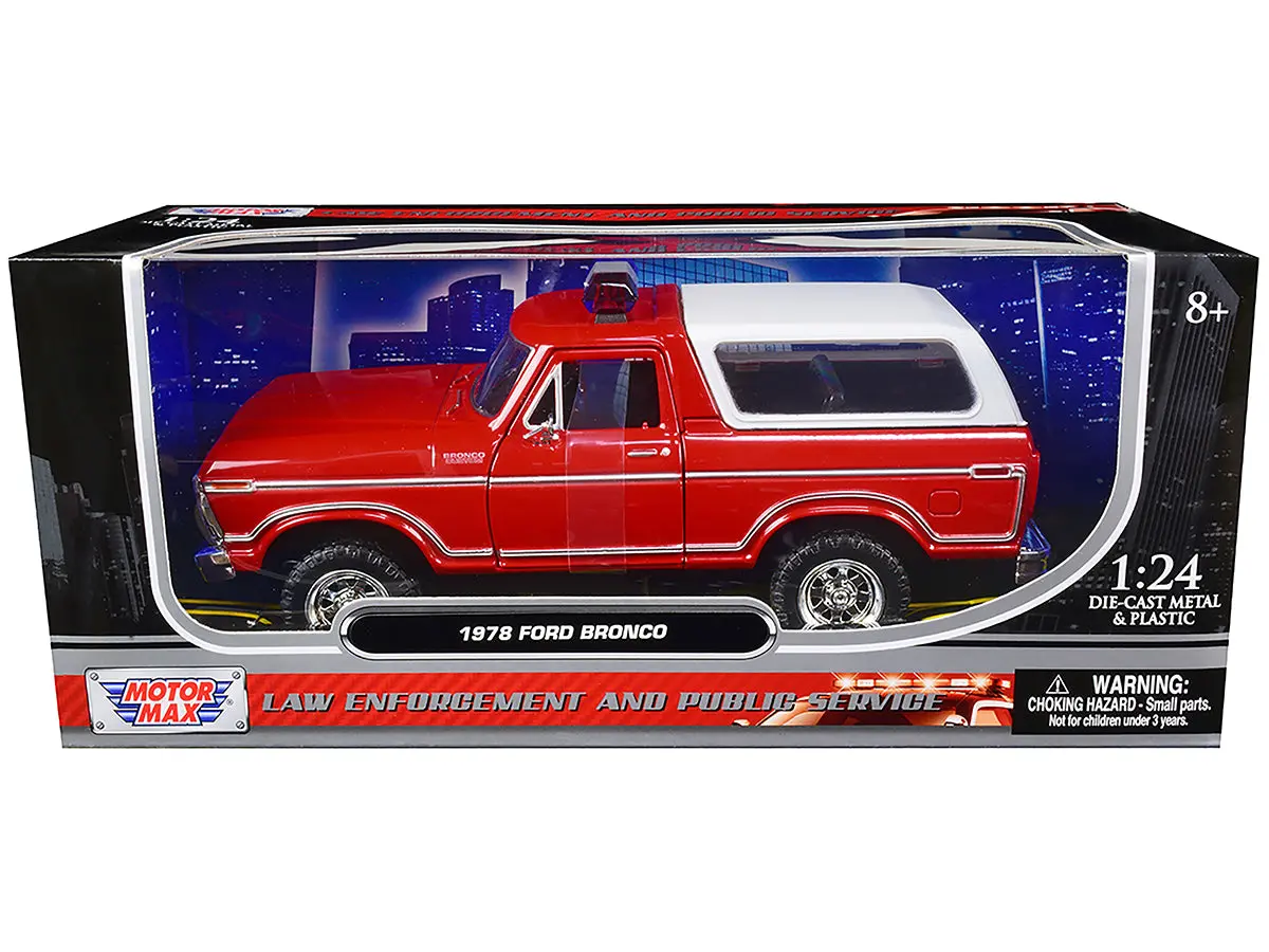 1978 Ford Bronco Fire Department Unmarked Red "Law Enforcement And Public Service" Series 1/24 Diecast Model By Motormax 1