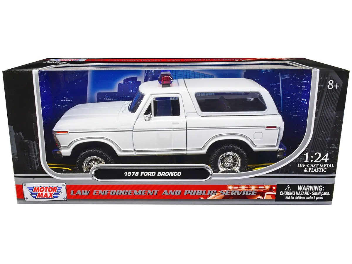 1978 Ford Bronco Police Car Unmarked White "Law Enforcement And Public Service" Series 1/24 Diecast Model By Motormax 1