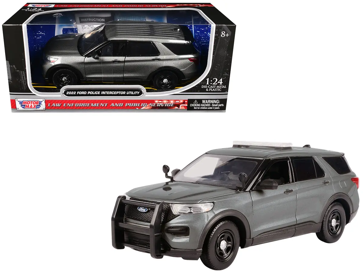 2022 Ford Police Interceptor Utility Unmarked Gray Metallic "Builder's Kit" "Law Enforcement And Public Service" Series 1/24 Diecast Model By Motormax 1