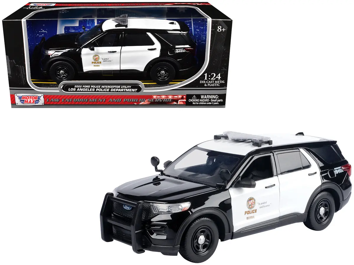2022 Ford Police Interceptor Utility "Los Angeles Police Department" Black And White "Law Enforcement And Public Service" Series 1/24 Diecast Model Car By Motormax 1