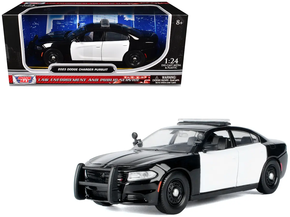 2023 Dodge Charger Pursuit Police Car Black And White "Law Enforcement And Public Service" Series 1/24 Diecast Model Car By Motormax 1