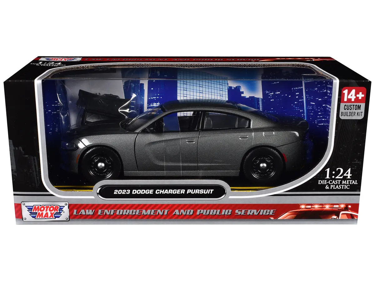 2023 Dodge Charger Pursuit Police Car Gray Metallic "Custom Builder's Kit - Law Enforcement And Public Service" Series 1/24 Diecast Model Car By Motormax 1
