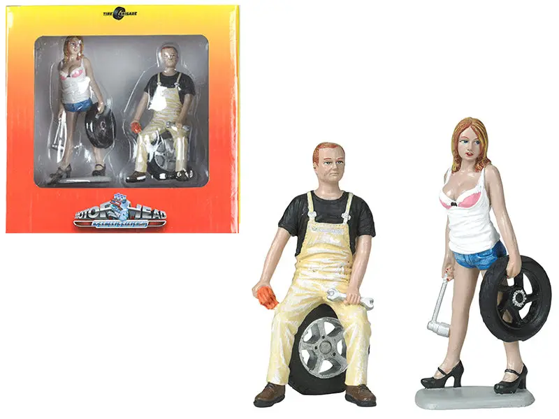 Meg And Derek Tire Brigade (2 Piece Figure Set) 1/18 By Motorhead Miniatures 1