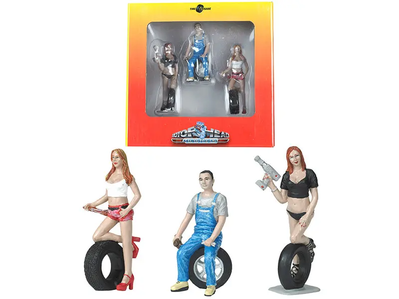 Andie, Derek And Michele Tire Brigade (3 Piece Figure Set) 1/24 By Motorhead Miniatures 1