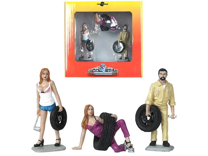 Val, Meg And Gary Tire Brigade (3 Piece Figure Set) 1/24 By Motorhead Miniatures 1