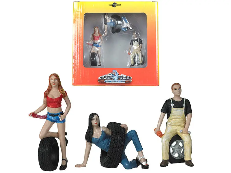 Val, Andie And Derek Tire Brigade (3 Piece Figure Set) 1/24 By Motorhead Miniatures 1
