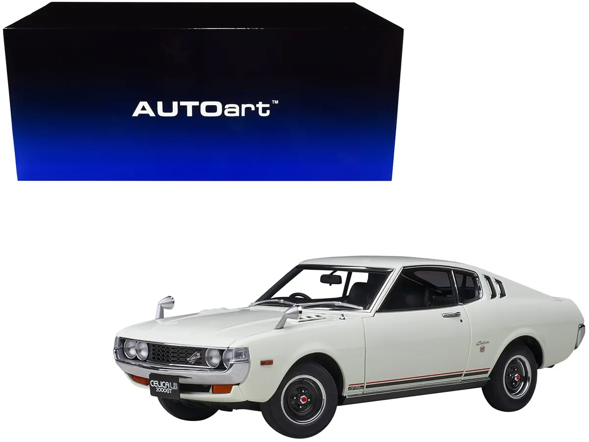 1973 Toyota Celica Liftback 2000Gt (Ra25) Rhd (Right Hand Drive) White With Red And Black Stripes 1/18 Model Car By Autoart 1