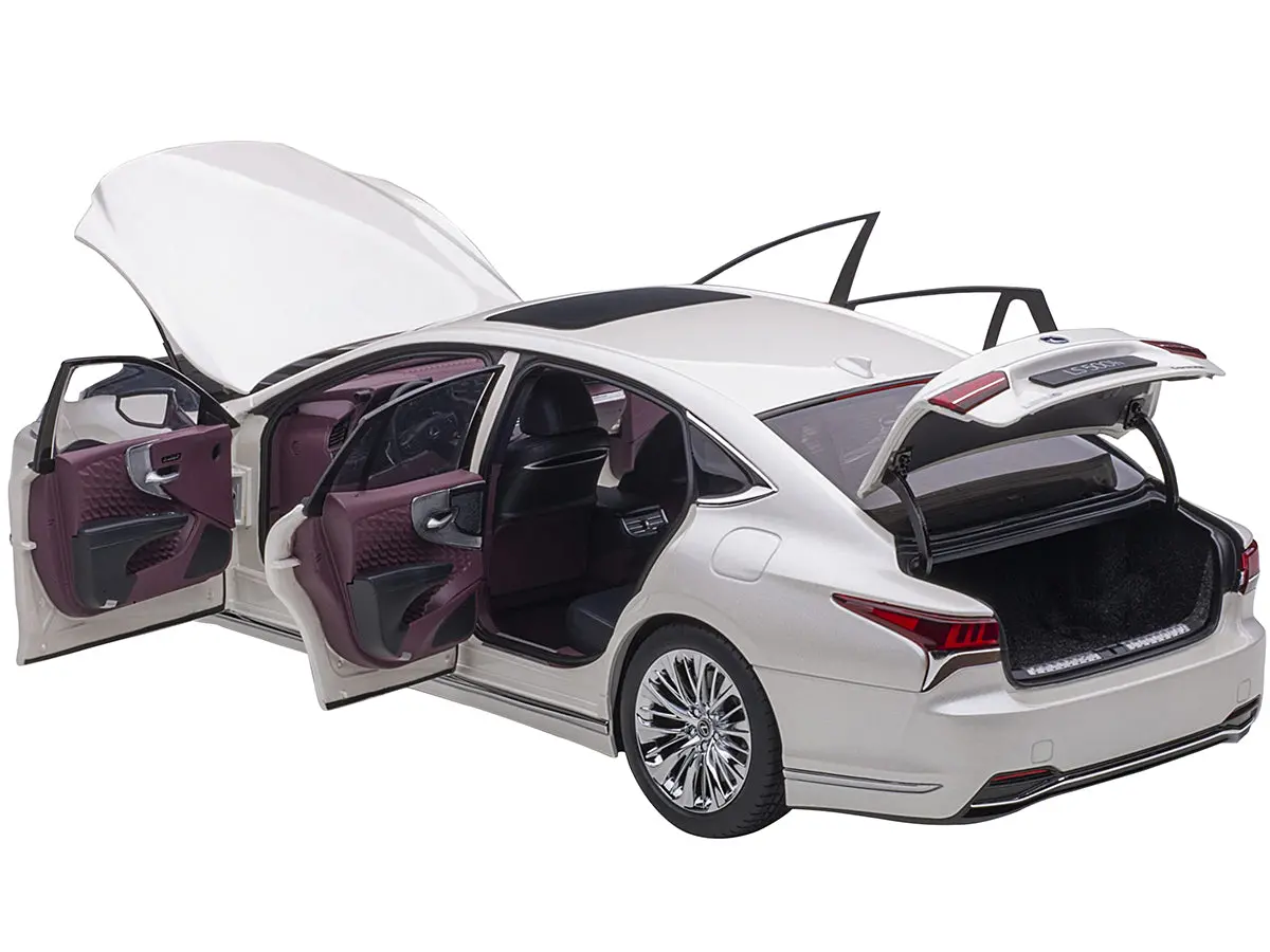 Lexus Ls500h Sonic White Metallic With Crimson And Black Interior 1/18 Model Car By Autoart 2