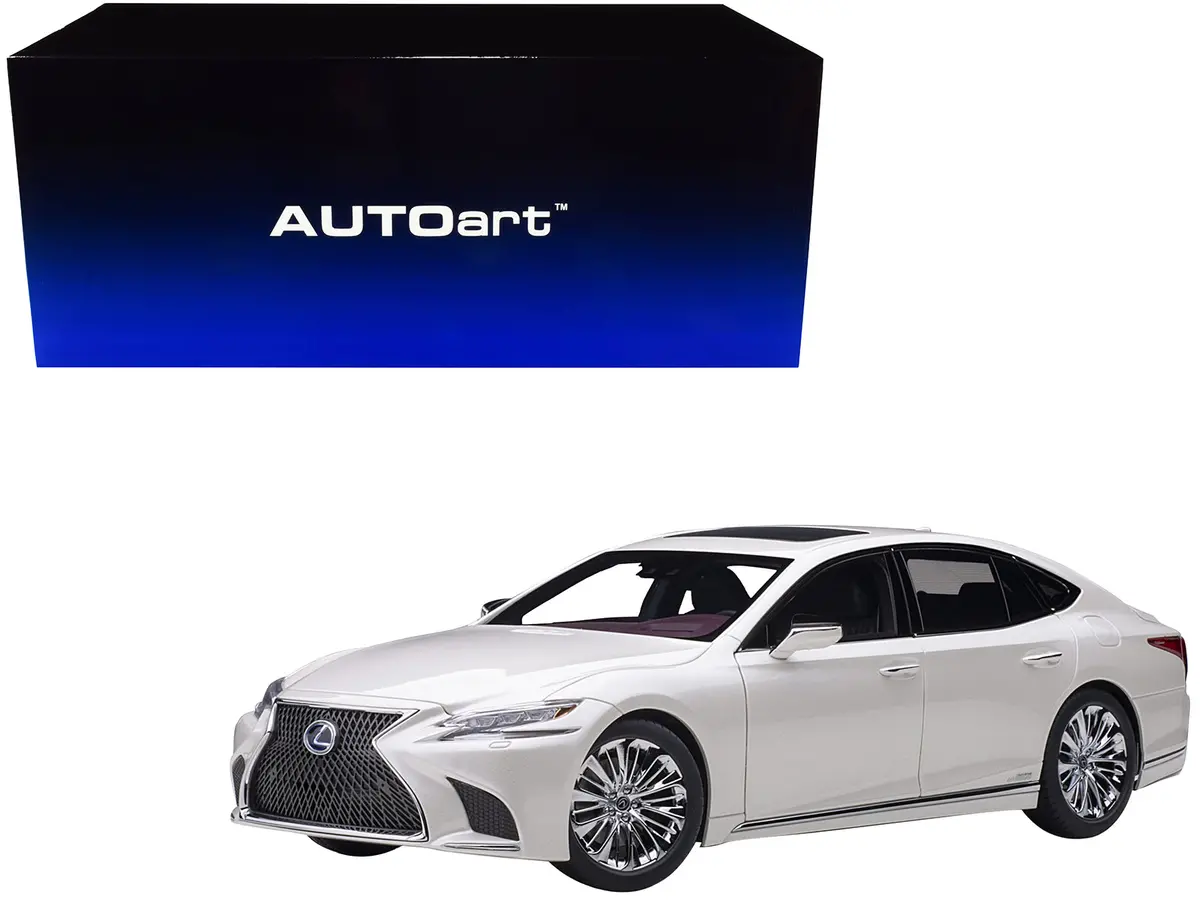 Lexus Ls500h Sonic White Metallic With Crimson And Black Interior 1/18 Model Car By Autoart 1
