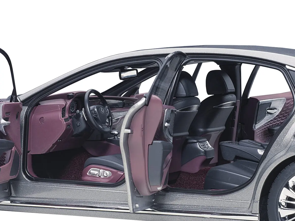 Lexus Ls500h Manganese Luster Gray Metallic With Crimson And Black Interior 1/18 Model Car By Autoart 2