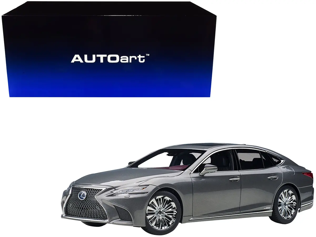 Lexus Ls500h Manganese Luster Gray Metallic With Crimson And Black Interior 1/18 Model Car By Autoart 1