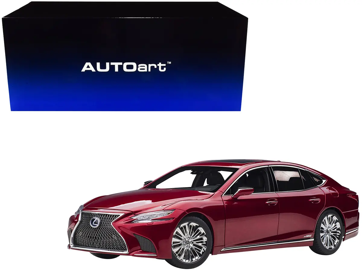 Lexus Ls500h Morello Red Metallic With Chrome Wheels 1/18 Model Car By Autoart 1