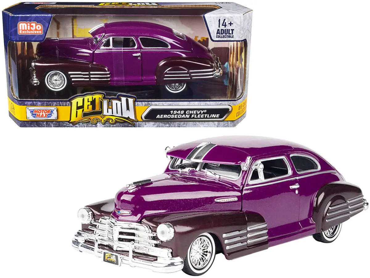 1948 Chevrolet Aerosedan Fleetside Lowrider Purple Metallic And Dark Purple Metallic Two-Tone "Get Low" Series 1/24 Diecast Model Car By Motormax 1