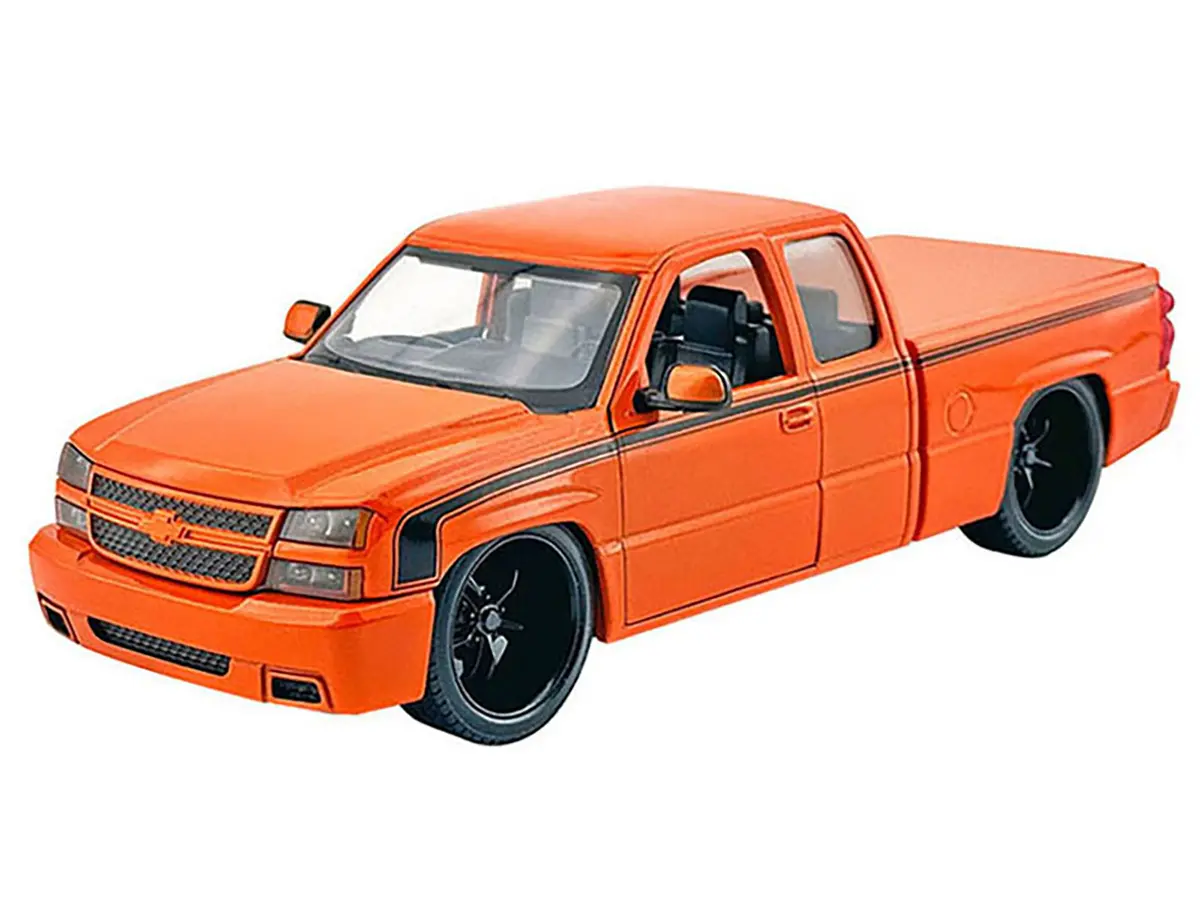 2006 Chevrolet Silverado Custom Pickup Truck Orange Metallic With Black Stripes "Die-Cast Collection" Series 1/25 Diecast Model By Motormax 2