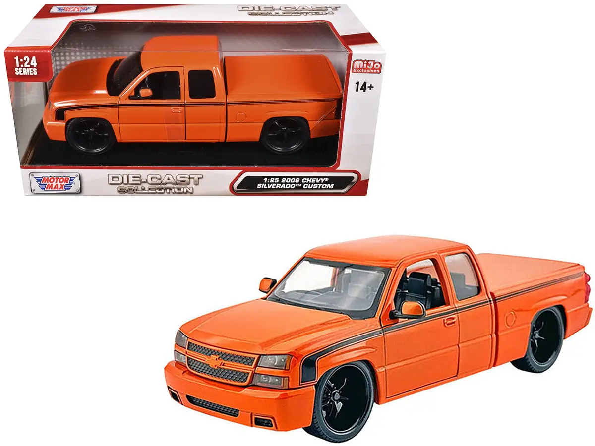 2006 Chevrolet Silverado Custom Pickup Truck Orange Metallic With Black Stripes "Die-Cast Collection" Series 1/25 Diecast Model By Motormax 1