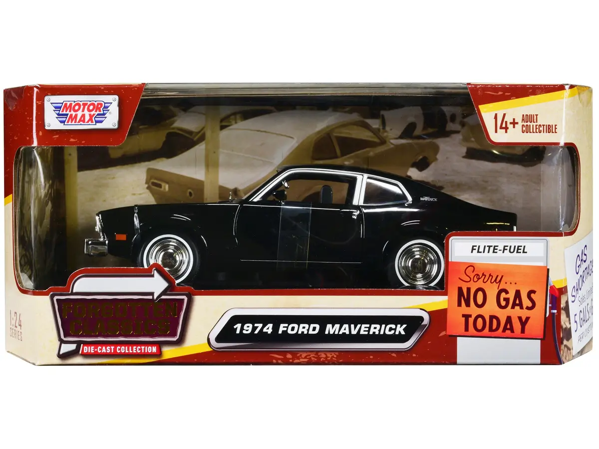 1974 Ford Maverick Black "Forgotten Classics" Series 1/24 Diecast Model Car By Motormax 1