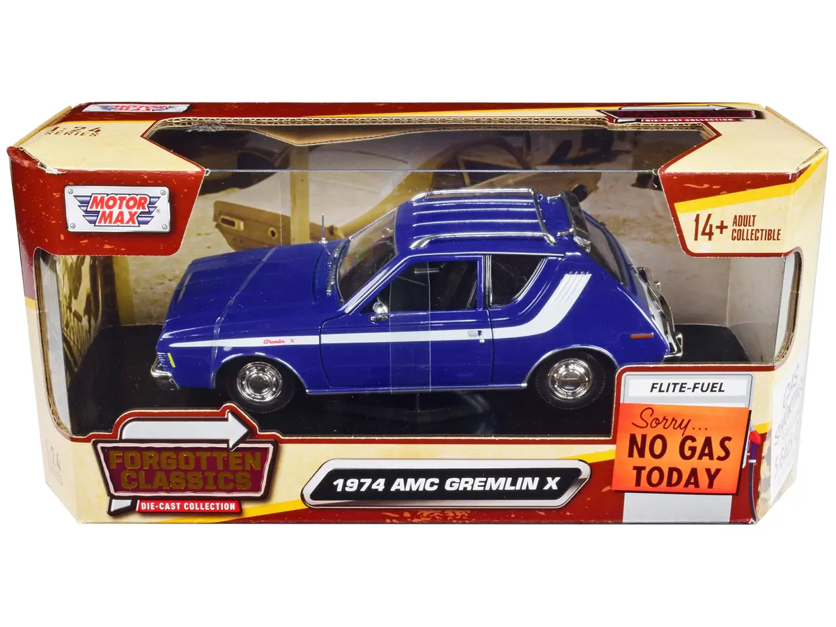 1974 Amc Gremlin X Blue With White Stripes And Roof Rack "Forgotten Classics" Series 1/24 Diecast Model Car By Motormax 1