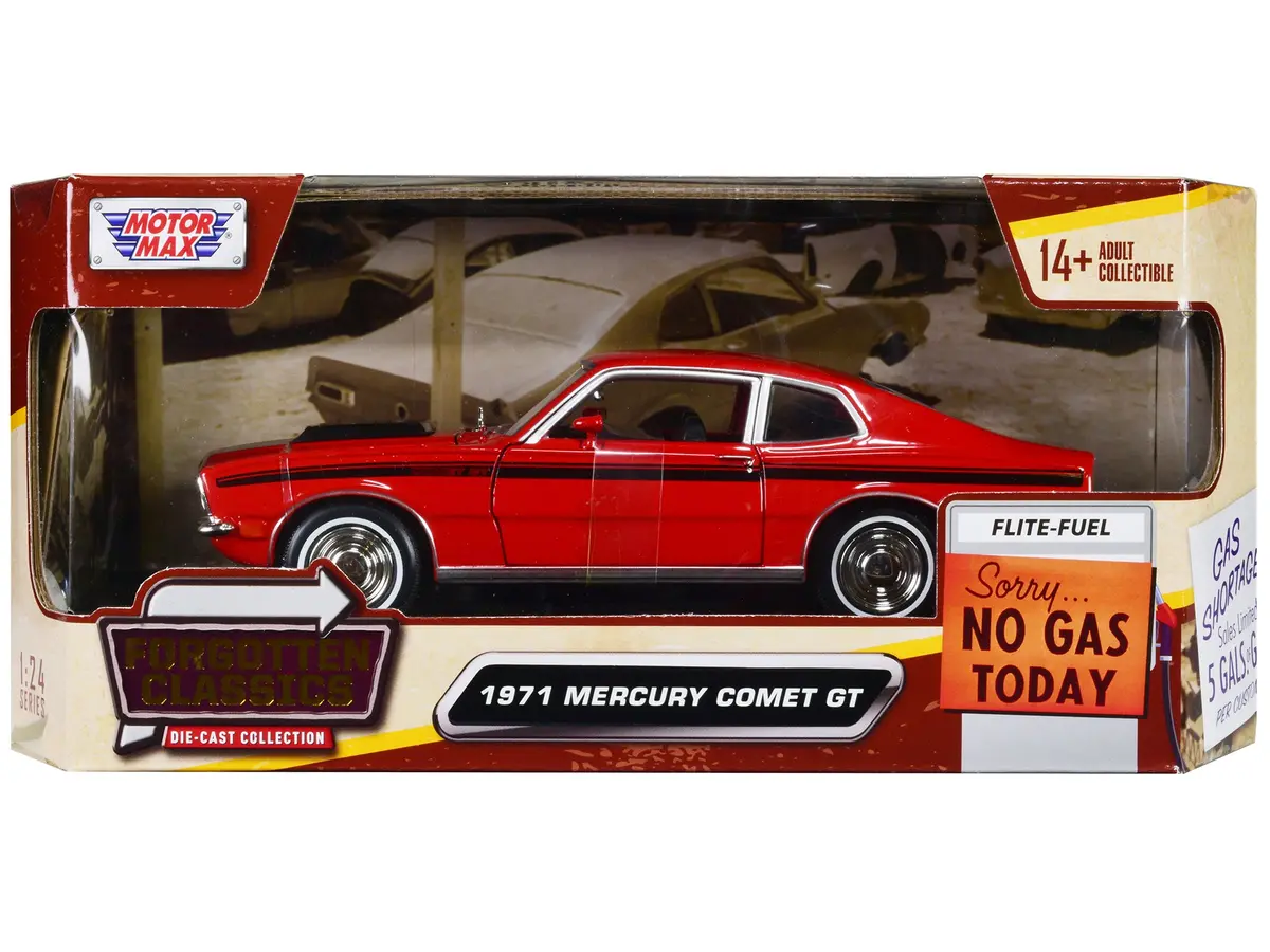 1971 Mercury Comet Gt Red With Black Stripes "Forgotten Classics" Series 1/24 Diecast Model Car By Motormax 1