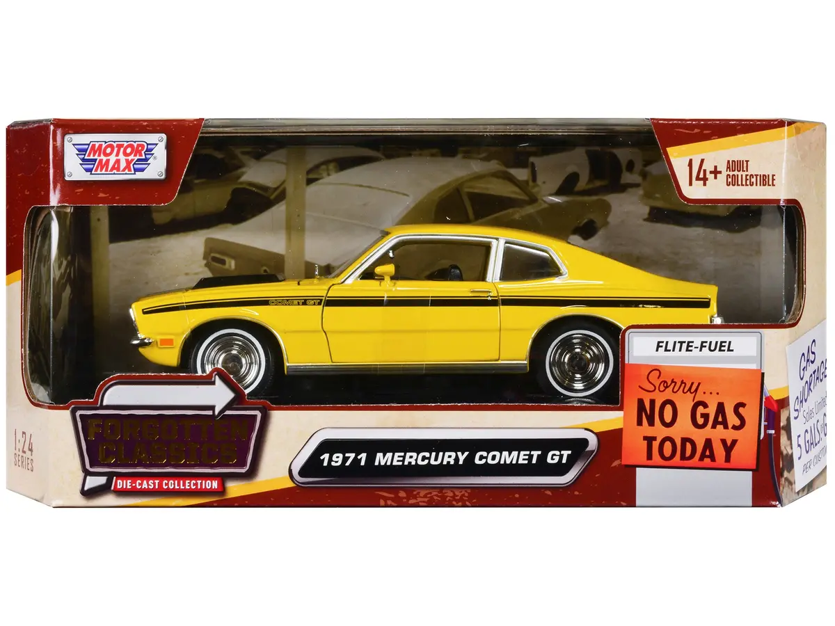 1971 Mercury Comet Gt Yellow With Black Stripes "Forgotten Classics" Series 1/24 Diecast Model Car By Motormax 1