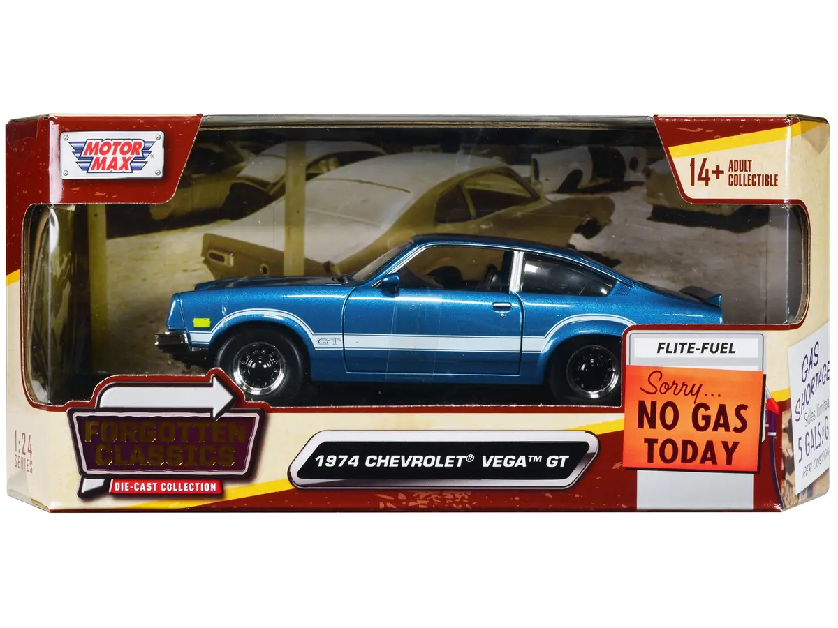 1974 Chevrolet Vega Gt Blue Metallic With White Stripes "Forgotten Classics" Series 1/24 Diecast Model Car By Motormax 1