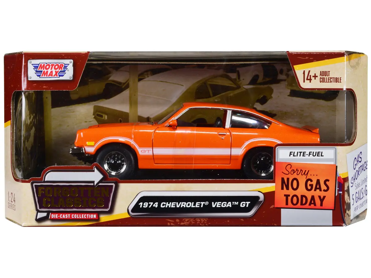 1974 Chevrolet Vega Gt Orange Metallic With White Stripes "Forgotten Classics" Series 1/24 Diecast Model Car By Motormax 1