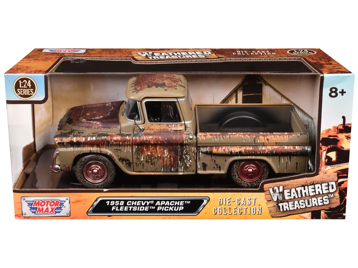 1958 Chevrolet Apache Fleetside Pickup Brown (Rusted) "Weathered Treasures" Series 1/24 Diecast Model By Motormax 1