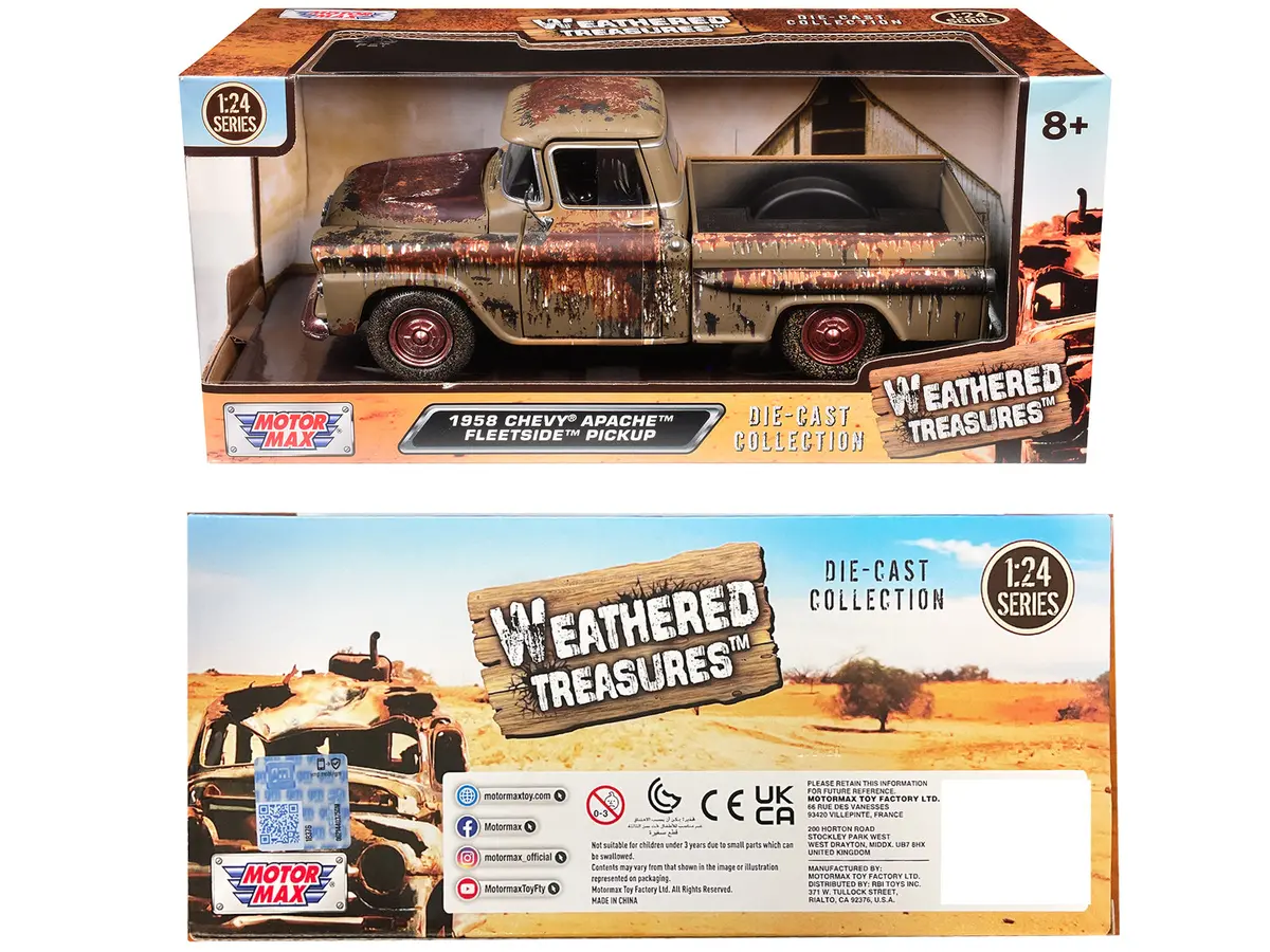 1958 Chevrolet Apache Fleetside Pickup Brown (Rusted) "Weathered Treasures" Series 1/24 Diecast Model By Motormax 2